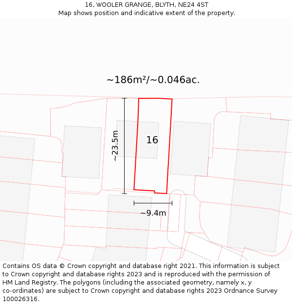 16, WOOLER GRANGE, BLYTH, NE24 4ST: Plot and title map