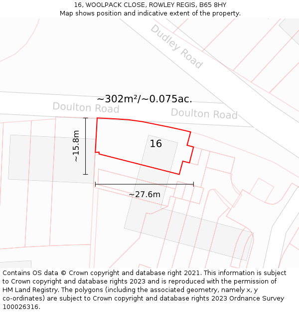 16, WOOLPACK CLOSE, ROWLEY REGIS, B65 8HY: Plot and title map