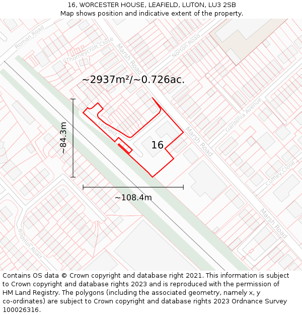 16, WORCESTER HOUSE, LEAFIELD, LUTON, LU3 2SB: Plot and title map