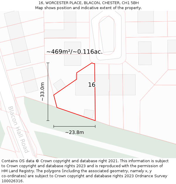 16, WORCESTER PLACE, BLACON, CHESTER, CH1 5BH: Plot and title map