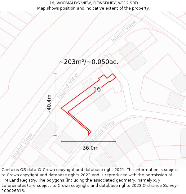16, WORMALDS VIEW, DEWSBURY, WF12 9RD: Plot and title map