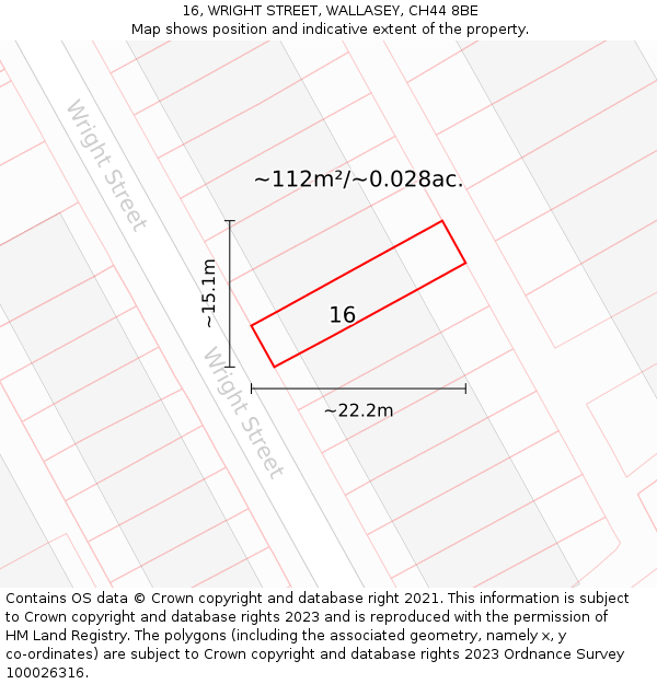 16, WRIGHT STREET, WALLASEY, CH44 8BE: Plot and title map