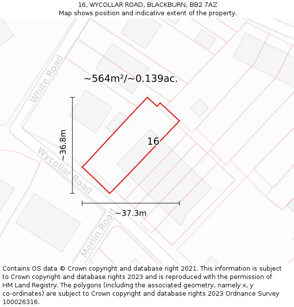 16, WYCOLLAR ROAD, BLACKBURN, BB2 7AZ: Plot and title map