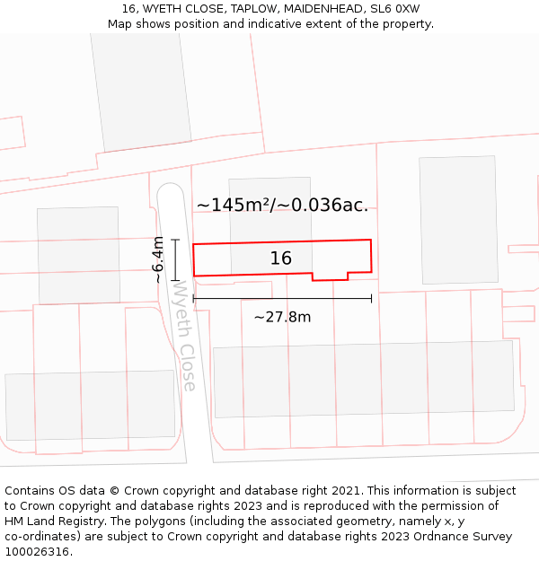 16, WYETH CLOSE, TAPLOW, MAIDENHEAD, SL6 0XW: Plot and title map