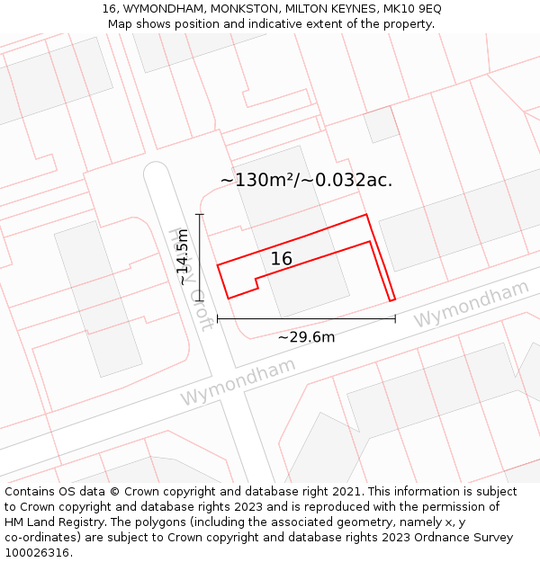 16, WYMONDHAM, MONKSTON, MILTON KEYNES, MK10 9EQ: Plot and title map
