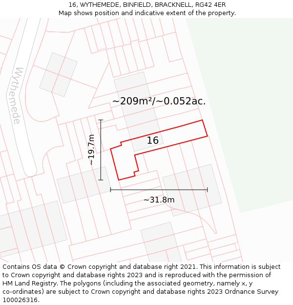 16, WYTHEMEDE, BINFIELD, BRACKNELL, RG42 4ER: Plot and title map