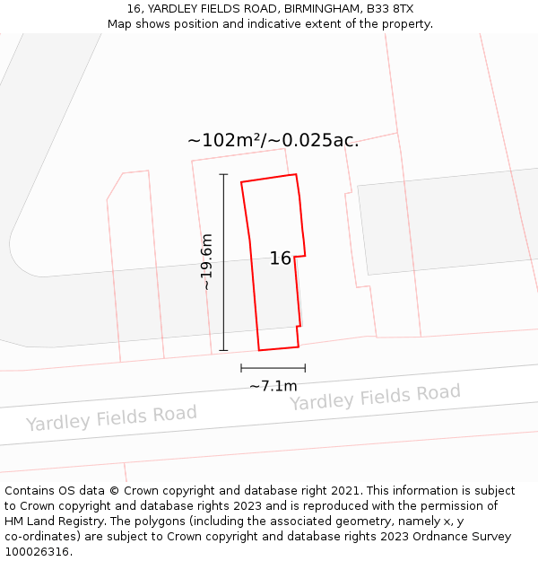 16, YARDLEY FIELDS ROAD, BIRMINGHAM, B33 8TX: Plot and title map