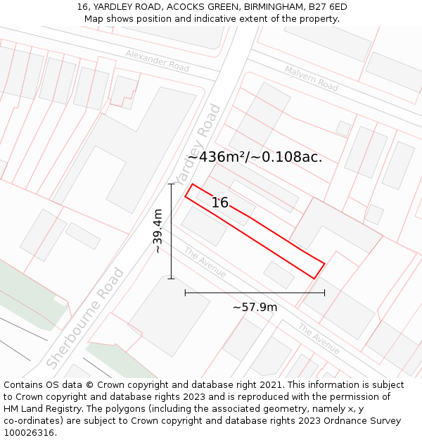 16, YARDLEY ROAD, ACOCKS GREEN, BIRMINGHAM, B27 6ED: Plot and title map