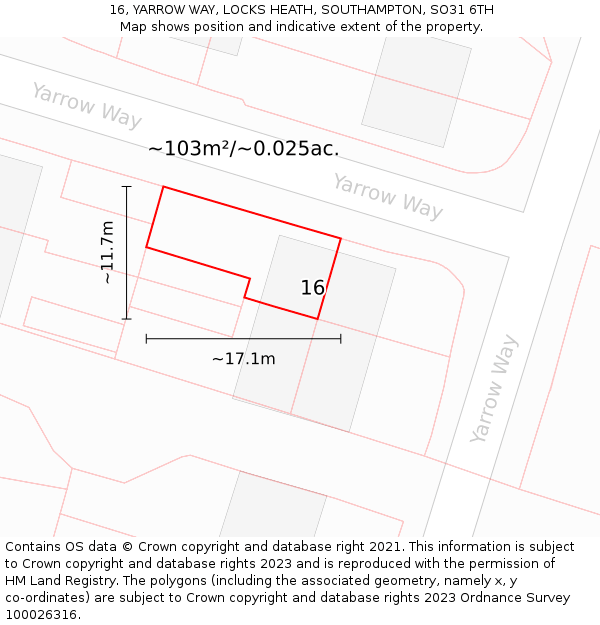 16, YARROW WAY, LOCKS HEATH, SOUTHAMPTON, SO31 6TH: Plot and title map