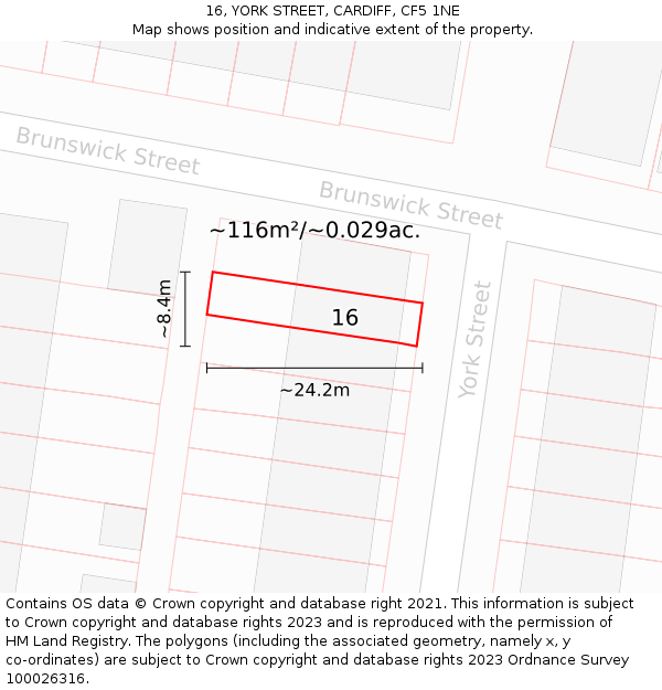 16, YORK STREET, CARDIFF, CF5 1NE: Plot and title map