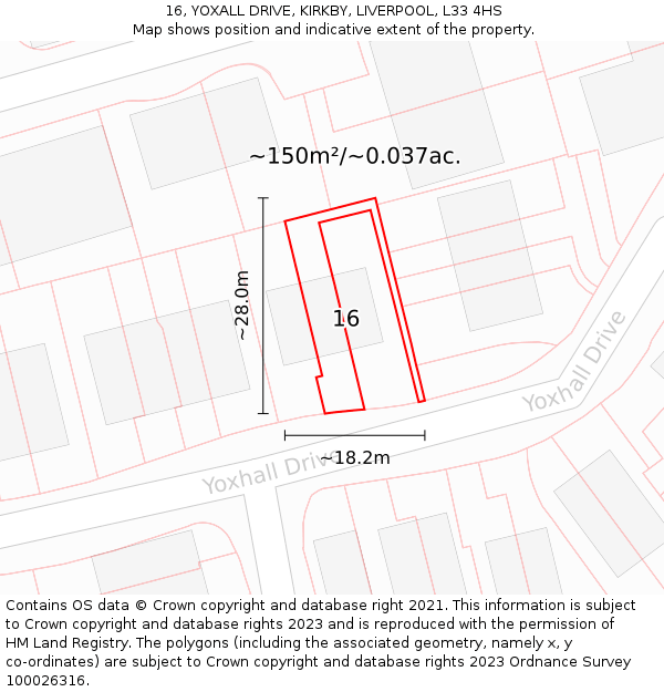 16, YOXALL DRIVE, KIRKBY, LIVERPOOL, L33 4HS: Plot and title map