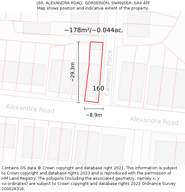 160, ALEXANDRA ROAD, GORSEINON, SWANSEA, SA4 4PF: Plot and title map