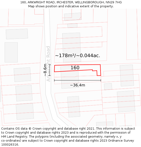 160, ARKWRIGHT ROAD, IRCHESTER, WELLINGBOROUGH, NN29 7HG: Plot and title map