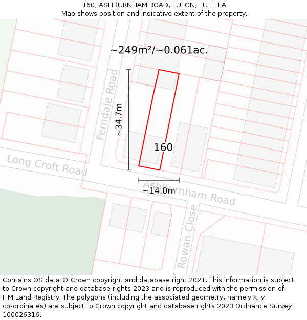 160, ASHBURNHAM ROAD, LUTON, LU1 1LA: Plot and title map