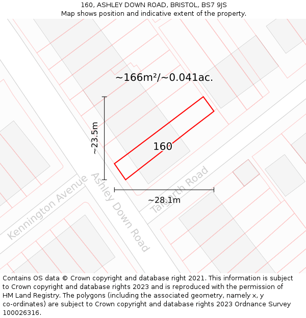 160, ASHLEY DOWN ROAD, BRISTOL, BS7 9JS: Plot and title map