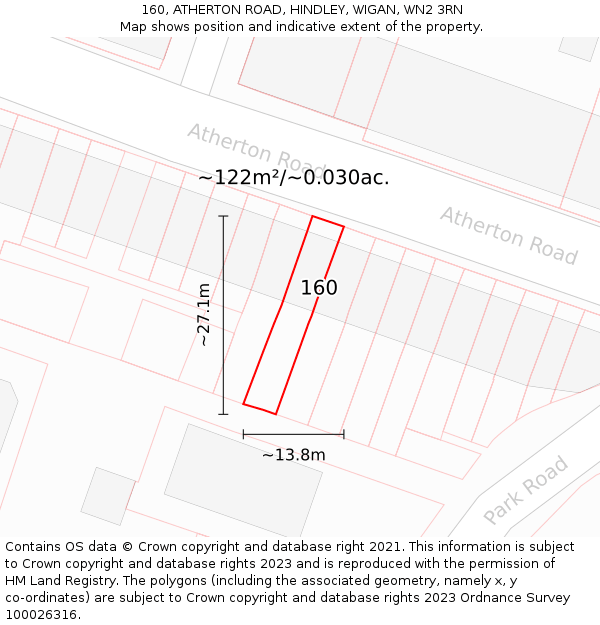 160, ATHERTON ROAD, HINDLEY, WIGAN, WN2 3RN: Plot and title map
