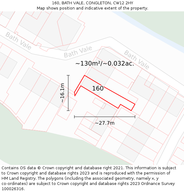 160, BATH VALE, CONGLETON, CW12 2HY: Plot and title map