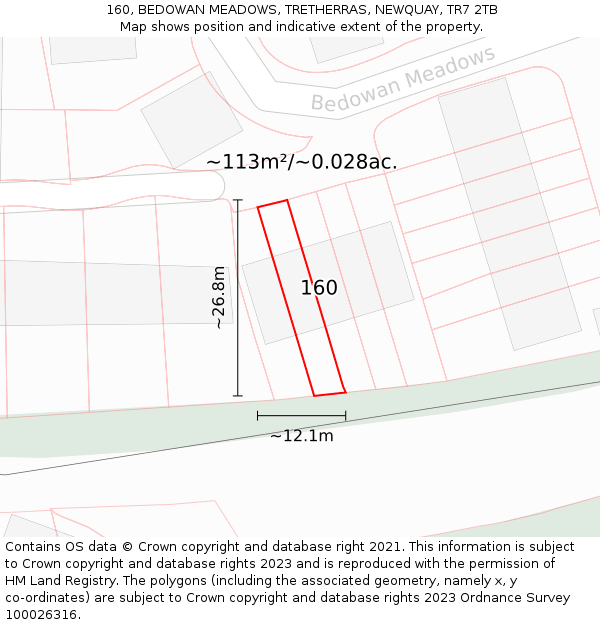 160, BEDOWAN MEADOWS, TRETHERRAS, NEWQUAY, TR7 2TB: Plot and title map