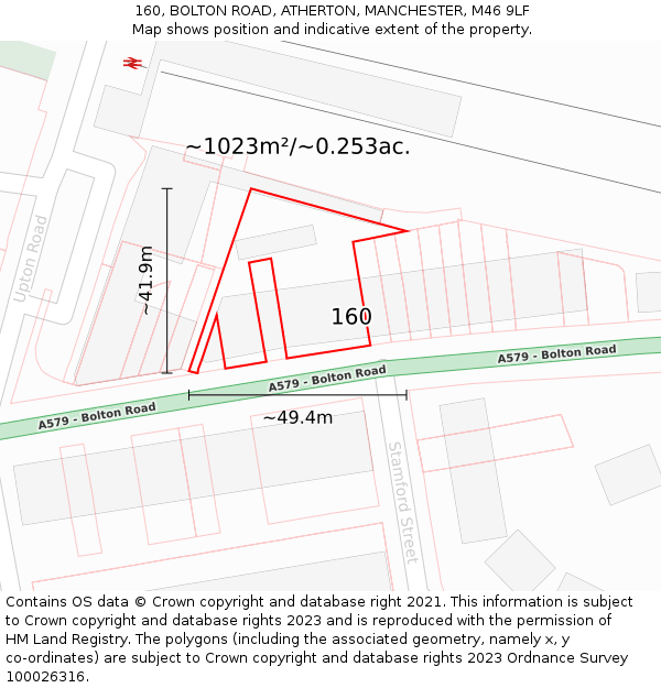160, BOLTON ROAD, ATHERTON, MANCHESTER, M46 9LF: Plot and title map