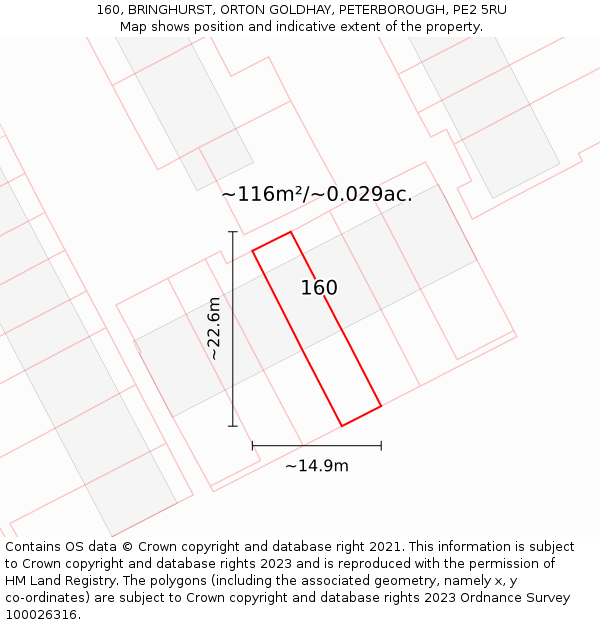 160, BRINGHURST, ORTON GOLDHAY, PETERBOROUGH, PE2 5RU: Plot and title map