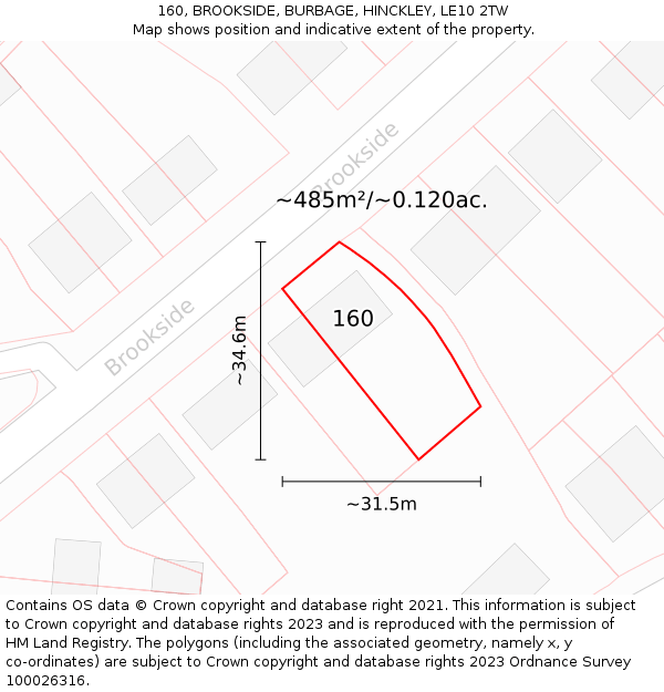 160, BROOKSIDE, BURBAGE, HINCKLEY, LE10 2TW: Plot and title map