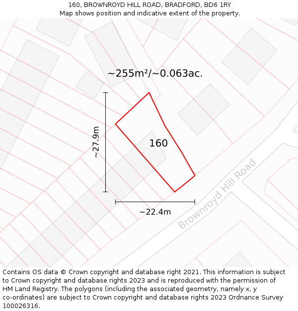 160, BROWNROYD HILL ROAD, BRADFORD, BD6 1RY: Plot and title map