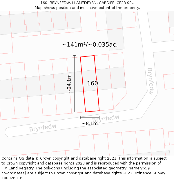 160, BRYNFEDW, LLANEDEYRN, CARDIFF, CF23 9PU: Plot and title map