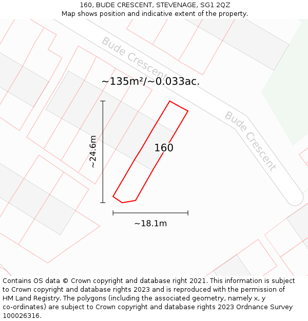 160, BUDE CRESCENT, STEVENAGE, SG1 2QZ: Plot and title map