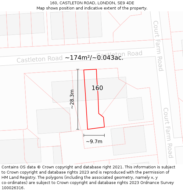 160, CASTLETON ROAD, LONDON, SE9 4DE: Plot and title map