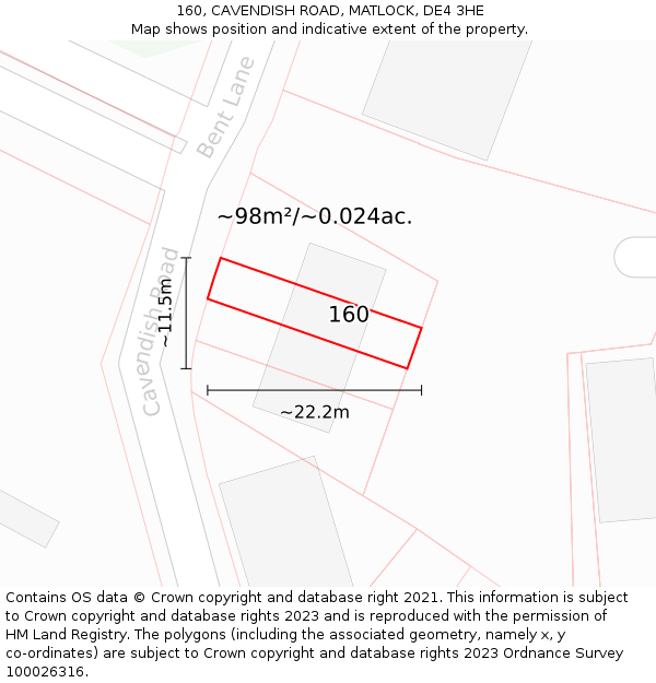 160, CAVENDISH ROAD, MATLOCK, DE4 3HE: Plot and title map