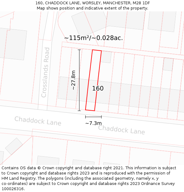 160, CHADDOCK LANE, WORSLEY, MANCHESTER, M28 1DF: Plot and title map