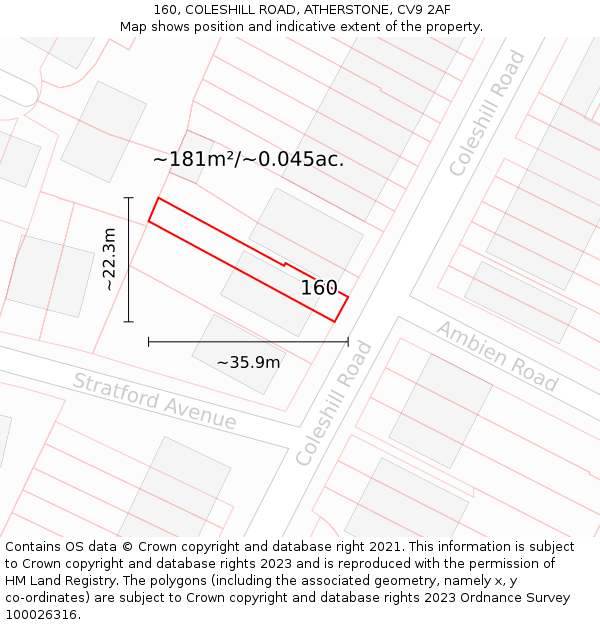 160, COLESHILL ROAD, ATHERSTONE, CV9 2AF: Plot and title map