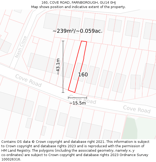 160, COVE ROAD, FARNBOROUGH, GU14 0HJ: Plot and title map