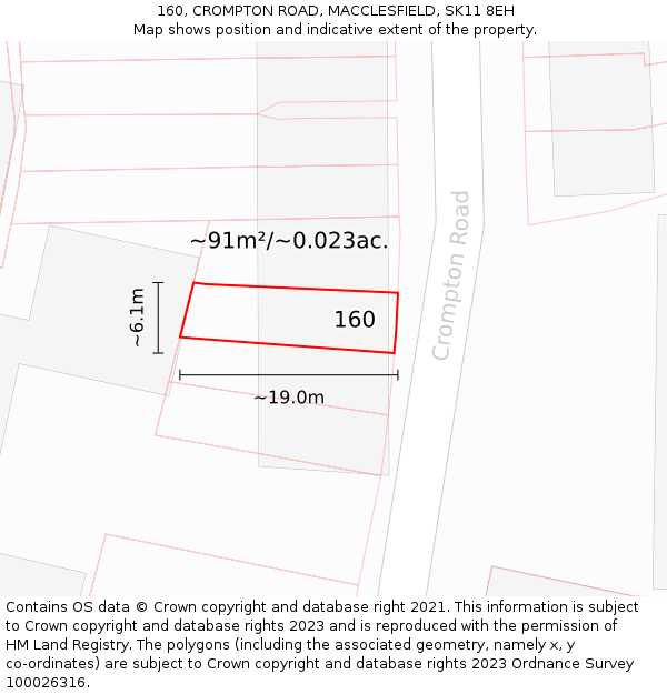 160, CROMPTON ROAD, MACCLESFIELD, SK11 8EH: Plot and title map
