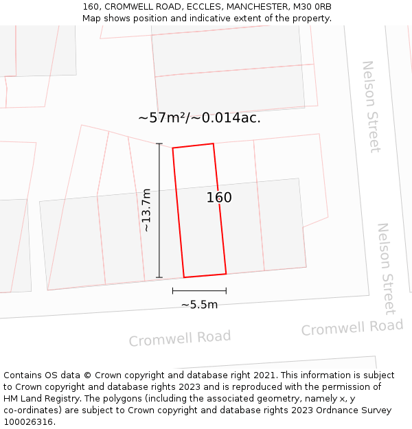 160, CROMWELL ROAD, ECCLES, MANCHESTER, M30 0RB: Plot and title map