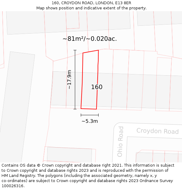 160, CROYDON ROAD, LONDON, E13 8ER: Plot and title map