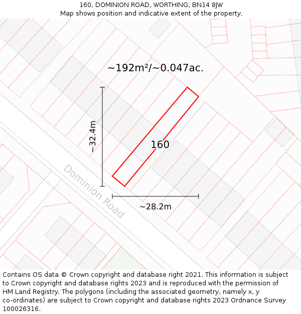 160, DOMINION ROAD, WORTHING, BN14 8JW: Plot and title map