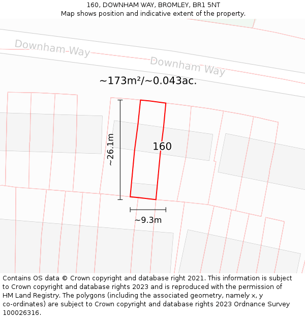 160, DOWNHAM WAY, BROMLEY, BR1 5NT: Plot and title map