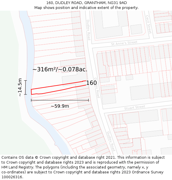 160, DUDLEY ROAD, GRANTHAM, NG31 9AD: Plot and title map