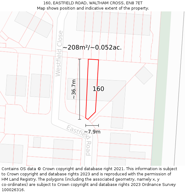 160, EASTFIELD ROAD, WALTHAM CROSS, EN8 7ET: Plot and title map