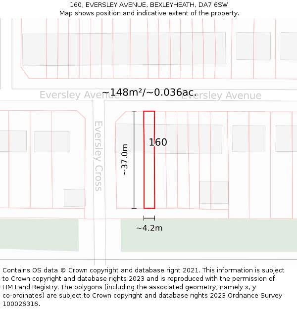 160, EVERSLEY AVENUE, BEXLEYHEATH, DA7 6SW: Plot and title map