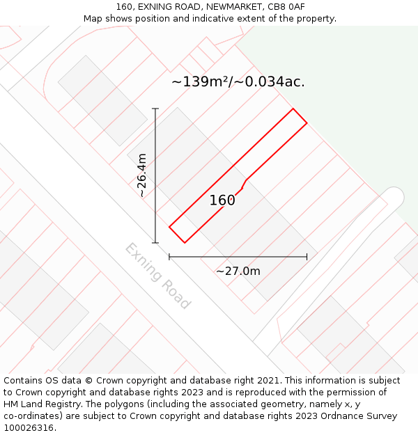 160, EXNING ROAD, NEWMARKET, CB8 0AF: Plot and title map