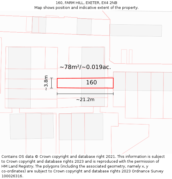 160, FARM HILL, EXETER, EX4 2NB: Plot and title map