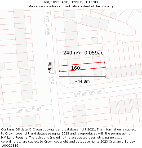 160, FIRST LANE, HESSLE, HU13 9EU: Plot and title map