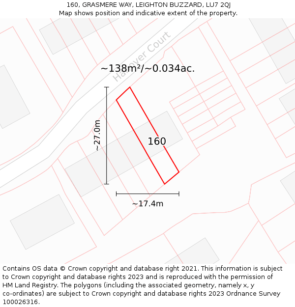 160, GRASMERE WAY, LEIGHTON BUZZARD, LU7 2QJ: Plot and title map