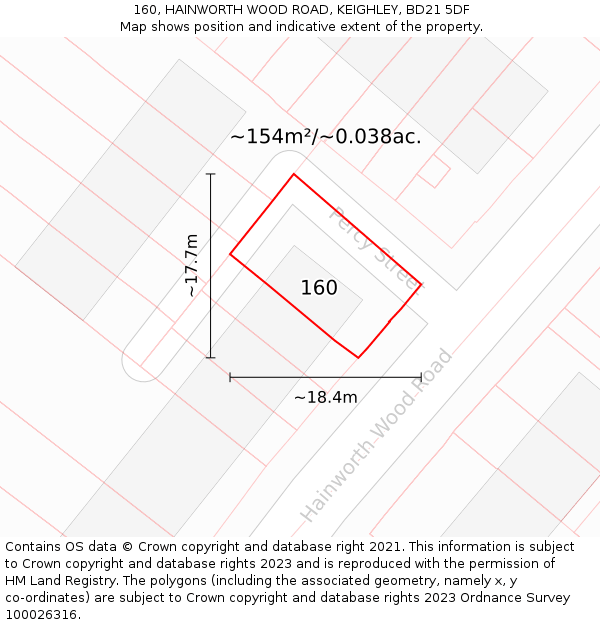 160, HAINWORTH WOOD ROAD, KEIGHLEY, BD21 5DF: Plot and title map