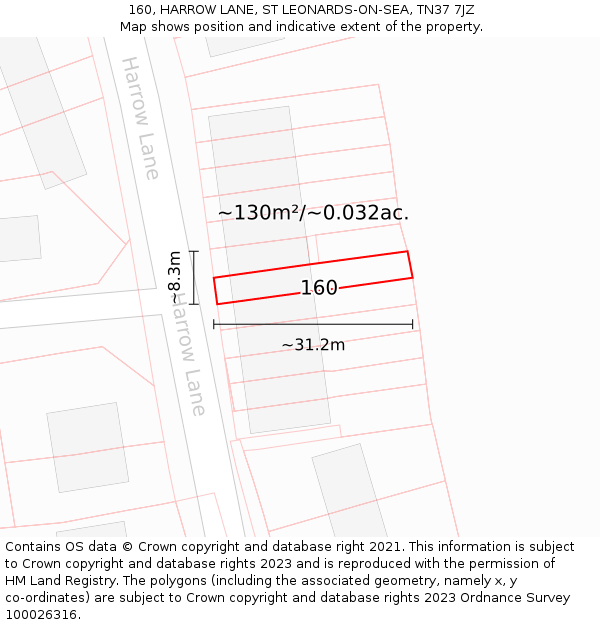 160, HARROW LANE, ST LEONARDS-ON-SEA, TN37 7JZ: Plot and title map