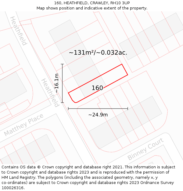 160, HEATHFIELD, CRAWLEY, RH10 3UP: Plot and title map