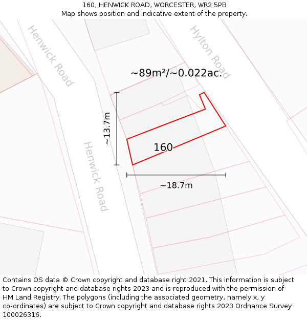 160, HENWICK ROAD, WORCESTER, WR2 5PB: Plot and title map