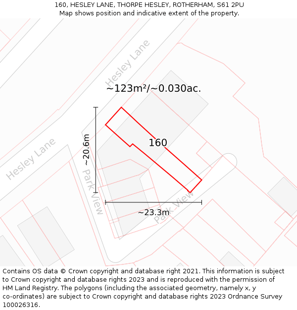 160, HESLEY LANE, THORPE HESLEY, ROTHERHAM, S61 2PU: Plot and title map